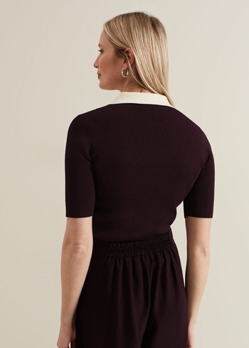 Phase Eight Rosie Tipped Collar Knitwear Burgundy Canada | BXJVLO-715